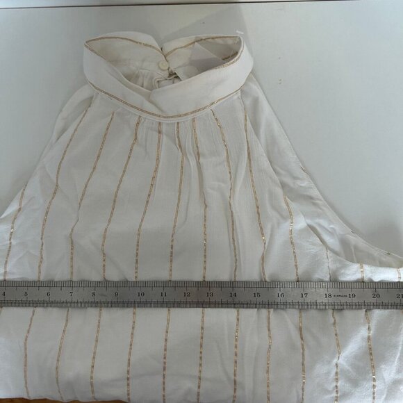 NWT LOFT Shimmer Stripe Crinkle Bow Back Halter Top Size L/12 - Picture 9 of 11